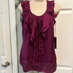 Willi Smith NWT Womens Sleeveless Blouse Small Ruffle Career Satin like